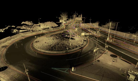 Laser Scanning of Blackwall Tunnel Approach with Topographical Survey Overlay